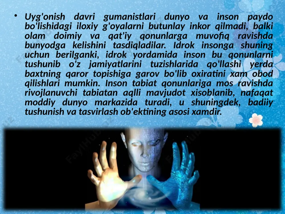 zatsiyaning ofati bo'lajagiga o'z e'tiborlarini qaratdilar. texnikaning nazoratsiz taraqqiy etishi ekologik muammolarni tug'dirdi, xarbiy sanoat komplekslarining keng rivojlanishiga sabab bo'lib, oqibatda insonni texnikaning ijro qismiga aylantirib qo'yadi. www.arxiv.uz tabiiy va sotsial, tabiiy va sun'iy jarayonlarning o'zaro ta'sir aloqadorligini optimallashuvini ekologik madaniyatni boshlanishi» deb xisoblash mumkin. bu insoniyat tomonidan tabiiy va sun'iy ikki tizimning teng xuquqligini tan olishi demakdir. ayniqsa bu qishloq xo'jalik soxasi uchun o'ta axamiyat kasb etadi. xozirgi zamon qishloq xo'jaligi uchun maxsuldorlik va tovar ishlab chiqarish xajmi asosiy strategik maqsad emas, gap ekologiya qonuniyatlariga muvofiq tabiiy resurslardan oqilona foydalanish, atrof muxitni asrashdan iborat. sanoat ishlab chiqarish uchun ekologik qonunlar tabiat resurslariga tejamkorlik asosida yondoshish imkoniyatini beruvchi texnika va texnologiyani yaratishdangina iborat bo'lmay ayni paytda, insonning mavjudligi va yashash muxiti-biosferani asrash, qayta tiklashdan iboratdir. www.arxiv.uz www.arxiv.uz xaqiqatdan xam zamonaviy madaniyatning xolisona taxlili shuni ko'rsatmoqdaki, ma'naviy madaniyat ko'proq ommaviylik kasb etib bormoqda. ommaviy madaniyatning qiyofasi quyidagicha: 1. u millati, yoshi, …