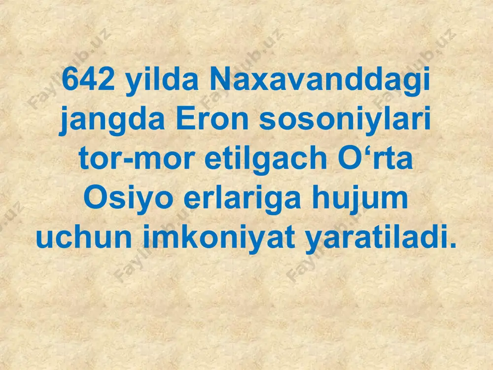 at ishlari va davlatni boshqarish) amir ul-umaro (harbiy ishlar va harbiy qo‘shinlar) devon ad-dar (kengash) devon al-mashriq devon al-xaraj - qur’oni karim (huquqiy masalalar) devon al-mag‘rib viloyat noiblari amirlar xalifalar - yakka rahbarlar ("payg'ambar o'rinbosarlari") 7-asrdan 8-asrning 1-yarmigacha yirik hududlarni bosib olindi. davrlar: 661 - 750 - damashq (umaviylar sulolasi) 750 - 1258 - bog'dod (abbosiylar sulolasi) davlat tizimi: islom davlati; yerga davlat egalik qilishi; - qullarning ko`pligi 1-davr - markazlashtirilgan diniy (teokratik) monarxiya 2-davr - xalifaning dunyoviy hokimyatiningni cheklanishi - armiyaning kuchi oshdi - viloyatlardagi muholifatning harakatlari kuchaydi (amirlar va shayxlarning mustaqillikka intilishi kuchaydi) - xalifalik amirlik va sultonlikka bo'lingan. musulmon huquqi (shariat) - sharqdagi avvalgi huquqiy madaniyat elementlari. - qattiq konfessiyaviy qonun. - islom dini ilohiyoti bilan birlashtirilgan. sinkretizm (qismlarga ajralmaganlik) - uning me'yorlari ijtimoiy va ma'naviy munosabatlarni tartibga solgan. - e`tibor huquqlarga emas, balki musulmonning burchlariga qaratildi - xolistik qonun - kompleks tartibga solish tizimi mustaqil maktablar …
