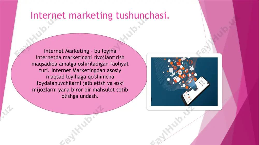 lanadigan tarmoqlardan, facebook, instagram, youtube, telegram, unumli foydalanishdir. biznes egalariga mijozlar bilan muloqot qilish va yangi mijozlarni jalb qilish usullarini taqdim etishdan tashqari, smm ularga qilayotgan harakatlarining muvaffaqiyatini kuzatish va jalb qilishning yanada ko‘proq usullarini aniqlashda yordam beradi va shunga asoslangan maʼlumotlarni tahlil qiladi. smmning afzalliklari: smm xizmatini joriy etish orqali biznes egalariga ko‘plab imtizyozlar taqdim etiladi. quyida ulardan baʼzilarini sanab o‘tamiz: brendni rivojlantirish: agar smmdan to‘g‘ri foydalanilsa, u brend uchun ijobiy taʼsir ko‘rsatadi. xodimlaringiz ijtimoiy tarmoqqa joylayotgan mahsulotlar va xizmatlar mijozlarda sizning brendingizga bo‘lgan ishonchini ortishiga hissa qo‘shishi mumkin. shuningdek, ko‘rishlar, yoqtirishlar («layk»), ulashishlar kabilar brendingizni ko‘proq odamga yetib borishiga xizmat qiladi. mijozlarni jalb qilish: ijtimoiy tarmoq marketingi (smm) nafaqat brendni rivojlantirish uchun yaxshi usul, balki mijozlarni biznesga jalb qilish, ular yozayotgan izoh va so‘rovlarga javob berish, mijozlarning tanqidlari va noroziliklarini qabul qilish va bu orqali biznesdagi kamchiliklarini bartaraf etish imkonini ham beradi. radio, televidenie, gazeta va jurnallar kabi …