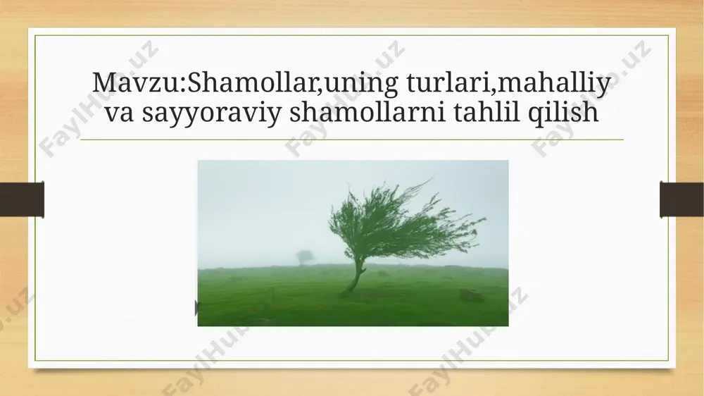 a esa eng yuqori qiymatga erishishi mumkin. shahrining yil mobaynidagi tabiati atmosferaning umumiy sirkulyatsiyasiga va maqalliy sharoitiga bogʻliq boʻladi. mahalliy shamol oʻsha joyning mahalliy atmosfera sirkulyatsiyasiga, joyning relyefiga va boshqa omillarga bogʻliq meteorologiyada shamollar ularning qattiqligi va yoʻnalishiga (qayerdan esayotganligiga) koʻra ajratiladi. yengil shamol shaboda, deyilsa, qattiqlari boʻron, toʻfon kabi nomlanadi. shamollar miqyosi turlicha: kichik miqyosli shamollardan (momaqaldiroq, yer qizishi tufayli) tortib global darajagacha (quyosh energiyasining turli iqlim hududlarida turlicha yutilishi sababli). katta miqyosli atmosfera aylanishining asosiy sabablari ekvator va qutblar orasidagi harorat farqi va sayyora aylanishi (coriolis samarasi) dir. qirgʻoq hududlarda dengiz yoki okean shamolga sabab boʻlsa, quruqlik ichkarisida togʻ, dara va choʻl tarafdagi havolar aylanishidan shamol esishi mumkin. odam tamaddunida shamol mifologiyani ilhomlantirgan, tarixiy voqealarga taʼsir etgan, transport va qurol diapazonini kengaytirgan hamda energiya manbai boʻlib xizmat qilgan va qilmoqda. shamol kemalar yelkaniga va havo sharlariga puflab, ularni harakatga keltiradi. lekin kuchli shamol tabiat va xoʻjalikni vayron qiluvchi …
