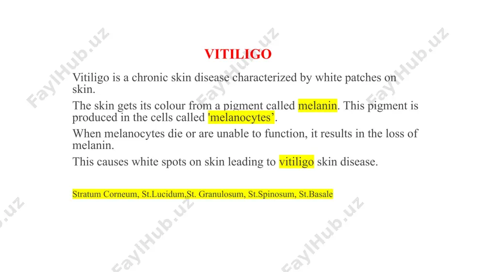 can develop in areas where the skin has been damaged, such as a cut or burn. what makes a person more likely to get vitiligo? vitiligo may run in families. you're more likely to get it when someone else in your family has it, too, or when people in your family get gray hair prematurely. autoimmune diseases, such as autoimmune thyroid disease (hashimoto's thyroiditis) or type 1 diabetes, can also raise your odds. sometimes related to hepato-biliary disorders or gi tract diseases what happens to your body when you have vitiligo? they feel completely healthy. a few people say that the skin affected by vitiligo itches or feels painful. living with vitiligo can cause other symptoms, such as low self-esteem and depression that is hard to beat. this can happen regardless of the amount of color loss or type of vitiligo. what to do if you think you have vitiligo? …
