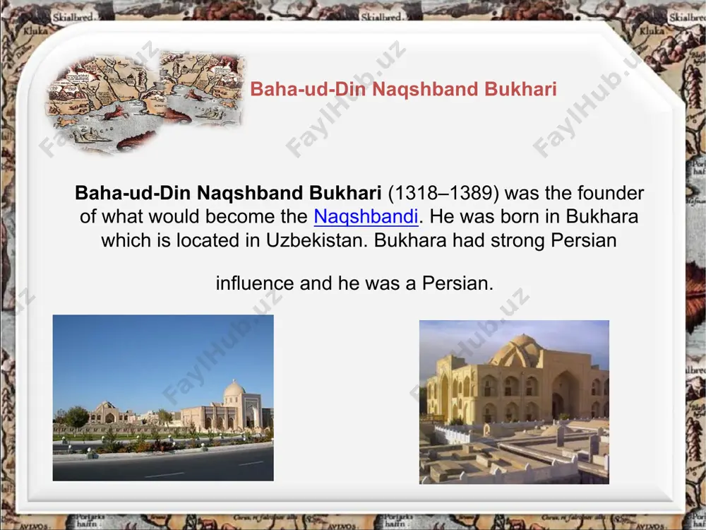 "silsila" - a chain line) tariqa (teaching) naqshbandi different branches back to the caliph ali and abu bakr. the presence of the chain is necessary for any tarikata as this is one of the evidences of a true line of succession to the teachers. silsilah passed through the true grace of god - "the barracks." in 1544, khan abdul burial naqshbandi was issued in the form of ground crypt - dahma with carved marble wall. a little further, was built khanaka - the largest of the known buildings such purposes (42,5 m x 38m). adoration of the holy tomb of sheikh equated hajj to mecca. other attractions of the complex are painted mosque muzaffar khan (xvi c.) and hakim kushbegi and picturesque chetyreharochnaya "sakkohona" (room thirst). in front of a mosque minaret and a kushbegi small madrasas. to the west of dahma is a vast necropolis - tomb of bukhara …