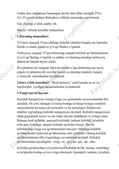 otlarda kelishik tushunchasi dars ishlanmasi — DOCX