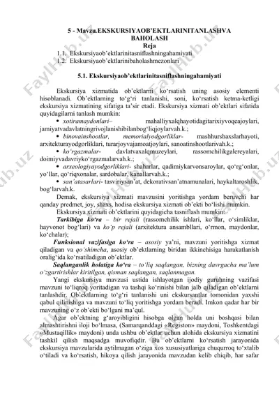 ekskursiya ob’ektlarini tanlash va baholash — DOCX