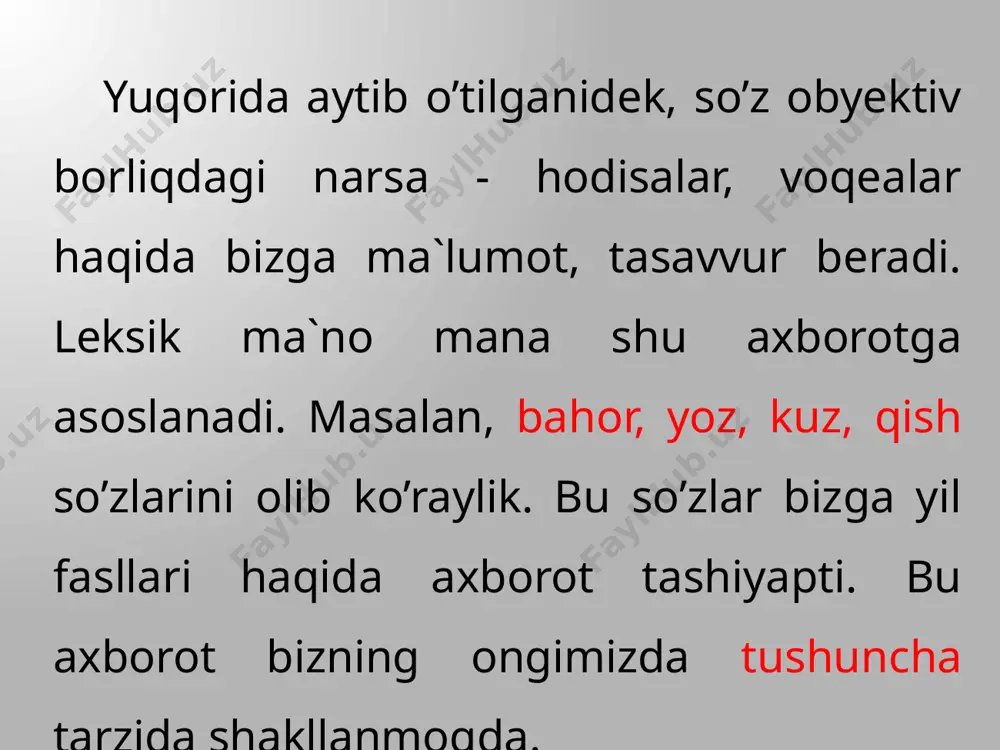 n paradigma hosil qila oladigan bola, chol, kampir, momo, bobo kabi leksemalar bilan bog’lanishlar hosil qila olmaydi. insonlarning xarakterini ifodalovchi barcha hosila ma`nolar emotsional-ekspressivlikka ega bo’ladi: ayyor odam – tulki odam, bo’sh yigit – latta yigit. agar leksemaning semantik tarkibidagi hosila ma`no ham o’z navbatida yana bir ma`no hosil bo’lishi uchun asos bo’lgan bo’lsa, u holda yasalishga asos bo’lgan hosila ma`no nisbiy bosh ma`no deyiladi. barcha hosila ma`nolar uchun bevosita yoki bilvosita asos bo’lgan ma`no to’ng’ich bosh ma`no deyiladi. sinov: test. savol: semantik motivlashish, ya`ni semantik bog’liqlik asosida hosil bo’lish nuqtai nazaridan leksik ma`nolar necha turga bo’linadi? 2 3 4 5 hukm: bosh ma`nolarda esa emotsional-ekspressivlik, subyektiv munosabatlar yaqqol ko’rinib turishi mumkin. 3. semantik birikuvchanlik nuqtai nazaridan erkin va bog’liq leksik ma`nolar farqlanadi. ko’plab bog’lanishlar hosil qila oladigan ma`nolar semantik birikuvchanlik nuqtai nazaridan erkin ma`nolar deyiladi. erkin ma`no mantiqan birikish mumkin bo’lgan hamma leksemalar bilan birika oladi. bosh ma`noning bog’lanishi …