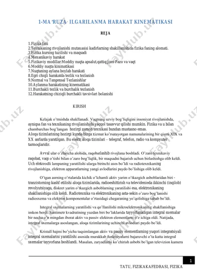ma’ruza ilgarilanma harakat kinematikasi — PDF