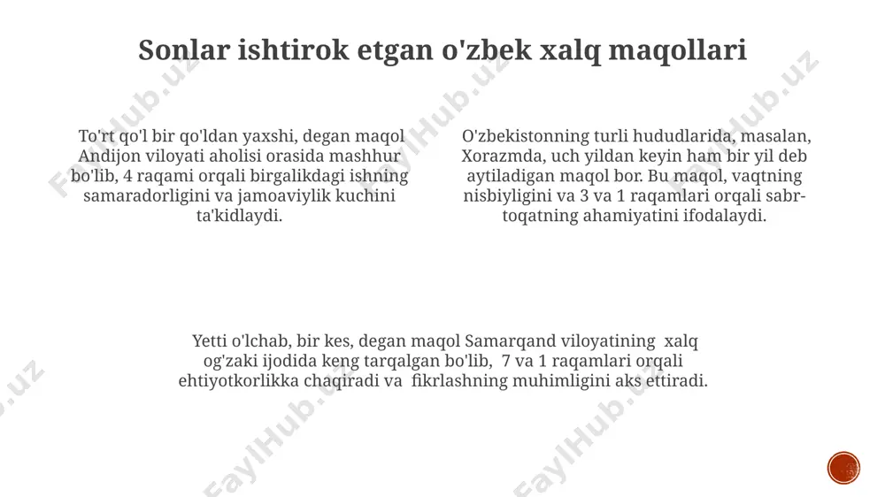 son va raqam qatnashgan o'zbek xalq maqollarini oʻrganish - Page 4