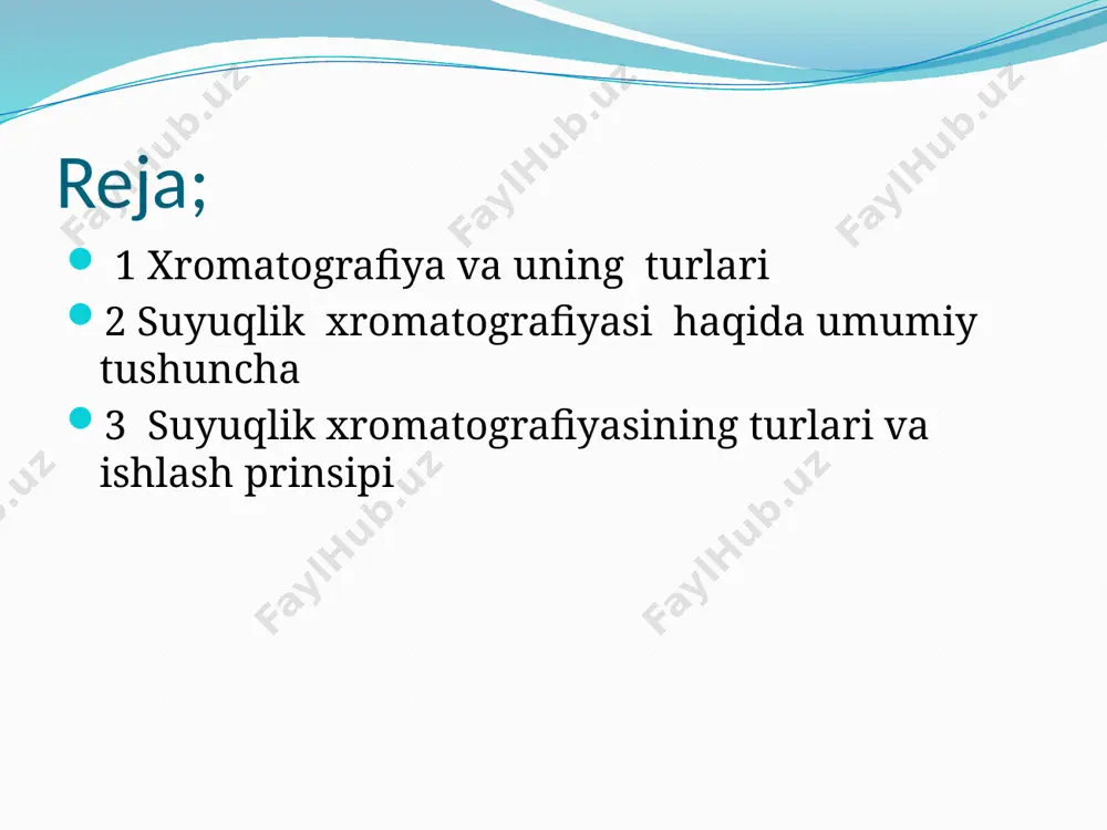 polarit kombinatsiyasi yordamida amalga oshirilishi mumkin. fleshli xromatografiya yuqorida tavsiflangan usullar birikmalarni ajratish uchun tortishish kuchiga tayangan bo'lsa-da, flesh-xromatografiya harakatchan fazani statsionar fazadan o'tkazish uchun inert gazdan foydalanadi. bu yuqoridagi usullardan ancha tezroq, lekin ayni paytda qimmatroq. bo'linish xromatografiyasi suyuq xromatografiya odatda suyuq mobil fazani va qattiq statsionar fazani o'z ichiga oladi - adsorbsion xromatografiya deb nomlanadi. boshqa tomondan, bo'linish xromatografiyasi ikkalasi uchun ham suyuqlikdan foydalanadi. ular turli bo'linish koeffitsientlari asosida ajratiladi. o'lchamni istisno qilish xromatografiyasi molekulyar elak deb ham ataladigan bu turdagi suyuqlik xromatografiyasi birikmalarni molekulalarining o'lchamiga qarab ajratadi. suyuq harakatlanuvchi faza qattiq statsionar fazadan o'tadi, kichikroq birikmalar esa statsionar faza ichidagi g'ovaklarni yo'lda to'xtatadi. yaqinlik xromatografiyasi yaqinlik xromatografiyasi molekulyar bog'lanishlar bilan bog'liq. mobil faza metall bog'lanish xususiyatlari uchun maxsus tanlanadi. namuna statsionar fazadan o'tganda, bog'lanmagan molekulalar (analitlar) o'tadi va bog'lovchi molekulalar (ligandlar) ushlanadi. ion xromatografiyasi nihoyat, ion xromatografiyasi yuqori samarali suyuqlik xromatografiyasining bir turi bo'lib, unda ion birikmalari …
