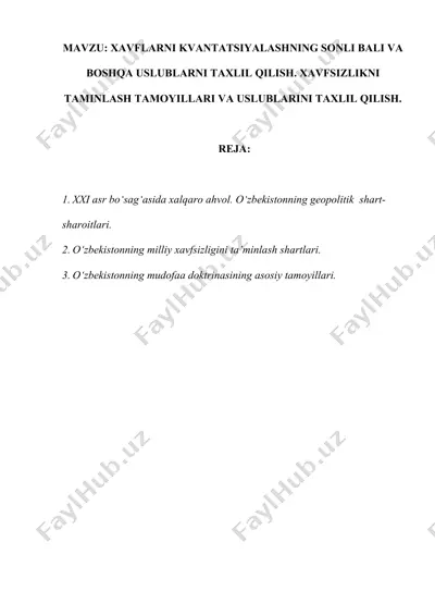 xavflarni kvantatsiyalashning sonli bali va boshqa uslublarni taxlil qilish — DOCX