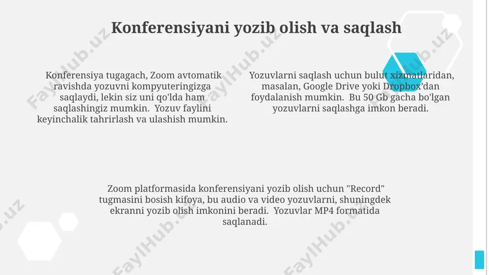 qilish va ro'yxatdan o'tkazish ro'yxatdan o'tgan ishtirokchilar bazasini excel fayl yoki google sheets ga eksport qilib, ularning ma'lumotlarini (ism, familiya, tashkilot) tahlil qilish va statistik ma'lumotlarni olish imkoniyatiga ega bo'ling. qatnashchilarni elektron pochta orqali taklif qilishda, ularga ro'yxatdan o'tish havolasi va konferentsiya boshlanishiga qadar bo'lgan vaqtni ko'rsatuvchi, masalan, 24 soat oldin eslatma yuborishni tashkil qiling. zoom platformada konferentsiyaga 1000 tagacha ishtirokchini taklif qilish va ularning ro'yxatdan o'tish jarayonini avtomatlashtirish uchun maxsus shablonlardan foydalaning, bu vaqtni 50% ga tejaydi. konferensiya yakunlari va hisobot konferensiya natijalariga ko'ra, 5 ta yangi hamkorlik shartnomasi imzolash bo'yicha muzokaralar boshlandi va kelgusi tadbirlar rejalashtirilgan, shuningdek, 20 dan ortiq yangi takliflar kelib tushdi. hisobotda konferensiya davomida yuzaga kelgan texnik muammolar (2 ta holat) va ularning bartaraf etilish usullari, shuningdek, ishtirokchilarning faolligi (o'rtacha 8 ball) tahlil qilingan. konferensiya yakunlari bo'yicha batafsil hisobotda 15 dan ortiq ishtirokchining fikrlari va 3 ta asosiy xulosa aks ettirilgan bo'lib, ularning 70%i tadbirning …