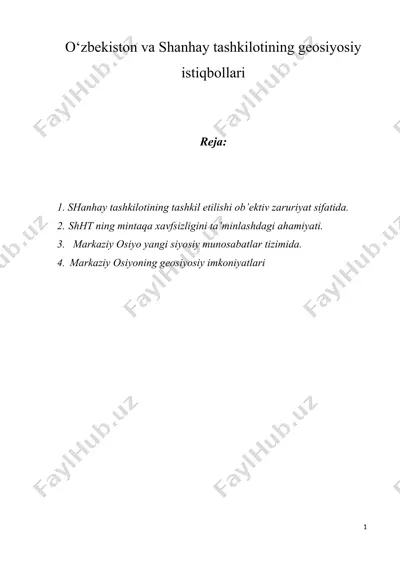 o‘zbekiston va shanhay tashkilotining geosiyosiy istiqbollari — DOC