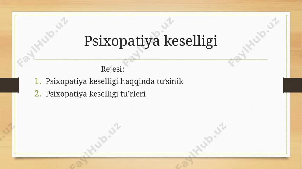 ler hám eń tiykarǵı psixogen jaǵdaylar tásirinde kelip shıǵadı. jaraqatlawshı faktor tásiriniń tarqalǵanlıǵına qarap ruhıy qástelerde nevrozlar, reaktiv jaǵdaylar hám geyde dárhal statsionarǵa jatqarıwıdı talap etetuǵın ótkir psixogen epizodlar ushıraydı. shaxsıy hám miynet iskerligindegi jaǵdaylardı qanatlandırarlı sheshiw hámde wazıypasın atqarıp atırǵanda uatanparvarligi juzege keliushi jaqsı sezimler psixopatiyalardıń klinik kórinisin jumsatadı, bunnan nawqastıń jámiyette óz ornın tawıp maslasıp ketiwin támiynleydi. psixopatlardıń tiykarǵı bólimi shańaraqta qaladı, turaqlı miynet penen shuǵıllanadı hám atraptaǵılardan óz ruhiyatındaǵı ózine tán tárepleri menen ajralıp turadı. i̇nvolyutsion dáwirde shaxstıń psixopatik belgileri kusheyedi, ótkirlesedi. bunda endokrin hám qan tamır buzılıwları sebebli psixopatik belgiler qayta qáliplesedi hám quramalasadı: astenik hám ipoxondrik faktorlar qosıladı. senil dáwirde psixopatik belgiler jumsaydı, kem júzege shıǵa baslaydı hám sol sebepli uzaq waqıt dawamında jaǵdayınıń kompensatsiyası táminlenedi. belgili dárejede aterosklerotik, somatik buzılıwlar qosılǵanda emotsiyanıń ruhıy qástelik belgileri perebral organik qubılısqa tán bolǵan intellektual buzılıwlar menen bayıydı. shaxstıń psixopatik belgileriniń tuwma anomaliyası forması sıpatındaǵı birlemshi psixopatiyadan (kerbikov …
