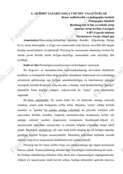 g. olport nazariyasiga umumiy tasavvurlar — DOC