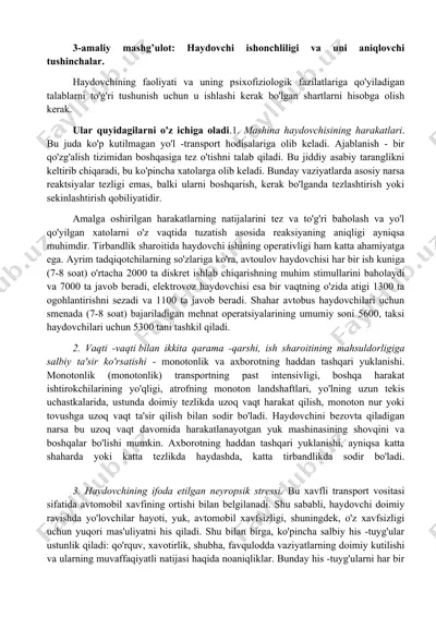 haydovchi ishonchliligi va uni aniqlovchi tushinchalar — DOCX