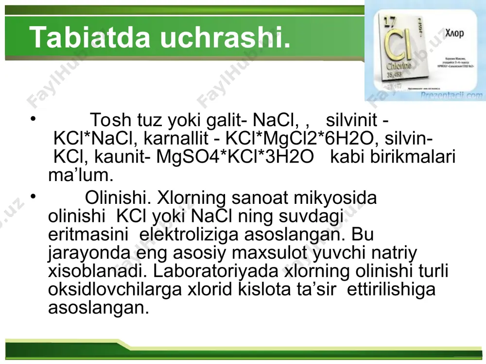 xlorning olinishi, xossalari va uning birikmalari - Page 5