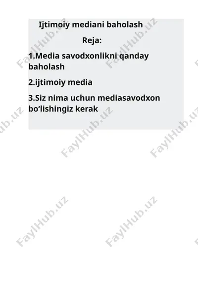 ijtimoiy mediani baholash va media savodxonlik — DOCX