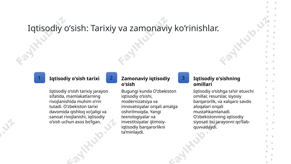 irasida davlat dasturlari milliy boylikni oshirishga qaratilgan. ular innovatsiyalarni rivojlantirish va iqtisodiy integratsiyani kuchaytirishga xizmat qiladi. 3 barqaror o'sish - iqtisodiy siyosat barqaror o'sishni ta'minlashda muhimdir. bu orqali oʻzbekiston milliy boylikni oshirish va ijtimoiy farovonlikni yaxshilashga erishadi. resurslardan samarali foydalanish: milliy boylikni oshirish yoʻllari. resurslardan samarali foydalanish milliy boylikni oshirishda muhim ahamiyatga ega. bu jarayonda iqtisodiy resurslarni optimallashtirish, investitsiyalarni jalb qilish va yangi texnologiyalarni tatbiq etish lozim. shuningdek, ta'lim va mehnat resurslarini rivojlantirish orqali iqtisodiy o'sishga erishish mumkin. photo by kostiantyn li on unsplash ijtimoiy va iqtisodiy omillar: milliy boylik va uning taqsimoti. ijtimoiy omillar ijtimoiy omillar milliy boylikni shakllantirishda muhim ahamiyatga ega. o'zbekistonda ta'lim, sog'liqni saqlash va madaniyat taraqqiyoti boylikni oshiradi. iqtisodiy omillar iqtisodiy omillar, masalan, ishlab chiqarish, mehnat bozoridagi o'zgarishlar va investitsiyalar, milliy boylikning ko'payishiga bevosita ta'sir qiladi. boylik taqsimoti milliy boylikning taqsimoti ijtimoiy tenglikni ta'minlash uchun muhimdir. o'zbekistonda boylikni adolatli taqsimlash siyosatiga e'tibor qaratilmoqda. innovatsiyalar roli innovatsiyalar …