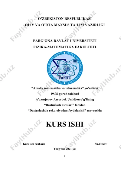 "dasturlashda rekursiyadan foydalanish" — DOC