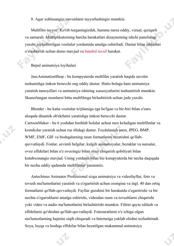 a keng dastur topadi kompyuter o'yinlari, 2d, 3d va jonli videoni bitta mahsulotga dasturiy birlashtiradigan filmlar. professional animatsiya dasturlari toon boom studio - bu multfilm tayyorlash uchun professional dastur. ("simpsonlar" - bu dastur qanday ishlashiga misol). multfilm uslubidagi qo'lda chizilgan animatsiyaga e'tibor qaratdi. keng assortimentdagi vositalar mavjudligi animatorlarning ishini qulay va tezkor qiladi. animatsiya stendi - bu 2 o'lchovli animatsiyalarni avtomatlashtirilgan tarzda yaratish uchun professional mahsulot. dunyo bo'ylab professional animatsiya studiyalari tomonidan ishlatiladigan mac va windows uchun versiyalar mavjud. onlayn rejimda animatsion dasturlar multfilmlarni chizish uchun kompyuteringizda dastur o'rnatilgan bo'lishi shart emas. mavjud bepul onlayn chizilgan xizmatlaridan foydalanish kifoya. bunga quyidagi kompyuterga asoslangan oddiy oddiy chizish vositalari kiradi. pencil madness har qanday chiroyli rasmlarni chizish uchun mos, oddiy interfeysga va kutilmagan grafik effektlarga ega. saytda oldindan ro'yxatdan o'tish shart emas (pencilmadness.com, qo'ng'iroq - eskiz tugmasi bilan). подробнееplarium.com grafiti yaratuvchisi sizga turli xil grafiti yozuvlarini chizishda yordam beradi, juda ko'p shriftlarga …