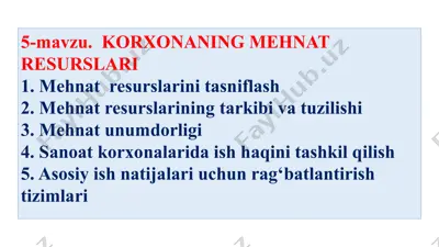 korxonaning mehnat resurslari — PPTX