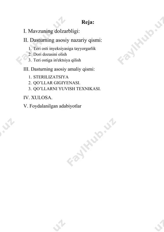 stik sut idishi. ichkariga shprits qo'ygandan so'ng uni mahkamlash uchun qopqoqni lenta bilan yopishtiring va idishni utilizatsiya qiling. · steril doka (odatda 2 x 2 dyuym) · steril yopishtiruvchi bandaj (eslatma - bemorning elimga allergiyasi yo'qligiga ishonch hosil qiling, chunki yara yaqinida tirnash xususiyati paydo bo'lishi mumkin) · toza sochiq to'g'ri dori, doza, bemor, marshrut va sanaga ega ekanligingizga ishonch hosil qiling. ko'pincha teri ostiga yuboriladigan dori-darmonlar shaffof bo'lib, bir xil o'lchamdagi idishlarda mavjud. shunday qilib, ularni aralashtirib yuborish oson. davom etishdan oldin to'g'ri dori va dozaga ega ekanligingizga ishonch hosil qilish uchun dori yorlig'ini ikki marta tekshiring. keyin patent nomini, in'ektsiya yo'lini va qo'llashdan oldin sanani tekshiring. eslatma: ba'zi dori flakonlarida faqat bitta doza bo'lsa, ba'zilarida bir nechta doza uchun etarli dori mavjud. davom etishdan oldin tavsiya etilgan dozani qo'llash uchun etarli dori borligiga ishonch hosil qiling. geparin teri osti in'ektsiyalari ko'pincha oldindan to'ldirilgan shpritslarda keladi, shuning uchun dori-darmonlarni …