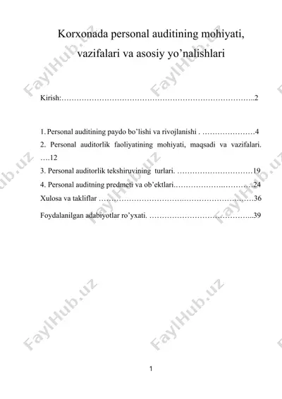 korxonada personal auditining mohiyati, vazifalari va asosiy yo’nalishlari — DOCX