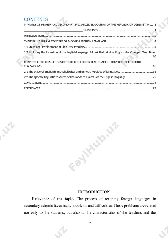 of resources and materials for teaching foreign languages ​​in secondary schools is an important problem. if teachers and students do not have access to modern teaching materials, technologies and interactive tools, this process becomes more complicated. in order to solve these problems, it is necessary to make changes in the education system, to prepare teachers and to develop strategies aimed at increasing the interest of students. it is important to use effective approaches and innovative methods to improve the process of teaching foreign languages. the purpose and tasks of the course work. to analyze the problems in the process of teaching foreign languages ​​in secondary schools, to determine their causes and to propose effective solutions. duties: 1. analysis of teaching methods: - to study foreign language teaching methods used in secondary schools. - evaluation of the effectiveness of these methods. 2. studying student approaches: - determination of students' interest and …