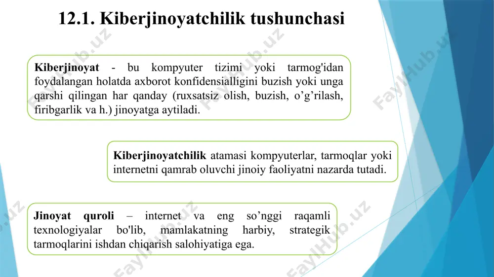 onidan ishlatiladi. ularga maxfiy ma’lumotlarni o‘g‘irlash, kompyuterni boshqa jinoyat maqsadlarini amalga oshirish yoki ma’lumotlarga zarar yetkazish kabi jinoyatlar kiradi. zararli dasturiy ta’minot orqali hujumning eng zararlisi 2017 yil may oyida sodir bo‘lgan wannacry tovlamachilik hujumi hisoblanadi. ransomware – bu jabrlanuvchining qurilmasi/fayllarini ochish evaziga pul topish uchun ishlatiladigan zararli dastur hisoblanadi. wannacry – bu windows kompyuterlarining zaifligidan foydalanadigan tovlamachi dasturlarning bir turi. wannacry жабрланганлар дунёнинг 150 мамлакатидан 230 000 компьютер бўлди. bloklangan fayllar egalari o‘z ma’lumotlariga kirishni tiklash uchun bitcoin’da to‘lov to‘lashga rozi bo‘lgan xabar jo‘natishdi. wannacry kompaniyasining moliyaviy yo'qotishlari 4 milliard dollarga baholanmoqda. fishing fishing kampaniyasi - qabul qiluvchilarni o'zlarining shaxsiy xavfsizligini yoki ular ishlayotgan tashkilotning xavfsizligini xavf ostiga qo'yadigan xatti-harakatlarni amalga oshirishga majbur qilish maqsadida spam-xabarlar yoki boshqa aloqa shakllarining ommaviy tarqatilishi. fishingli jo‘natmalardagi xabarlar zararli saytlargi zararlangan ilovalar yoki havolalardan iborat bo‘lishi mumkin. ular oluvchidan javob xatida maxfiy ma’lumotlarini ko‘rsatishni so‘rashi ham mumkin. fishing-tovlamachilikka misol qilib 2018 yildagi …