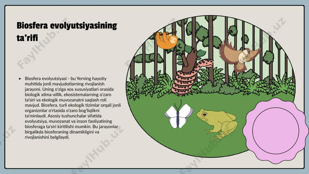 a o'tish, iqlim o'zgarishini kamaytirish va biosferani muhofaza qilishda muhim ahamiyatga ega. biosfera evolyutsiyasining ekologik ta'siri biosfera va noosfera o'rtasidagi bog'lanish ularning ta'siri biosfera va noosfera o'rtasidagi bog'lanish, inson aqli va tabiat o'rtasidagi o'zaro aloqalar orqali ifodalanadi. noosfera, insoniyatning fikrlash jarayonlari va intellektual faoliyatlari natijasida shakllangan aql sferasi sifatida biosferaga ta'sir ko'rsatadi. o'zaro aloqalari biosfera va noosfera o'rtasidagi o'zaro aloqalar ekologik muammolarni hal qilishda muhim rol o'ynaydi. insonning ekologik ongini oshirish va tabiiy resurslardan oqilona foydalanish noosferaning rivojlanishiga olib keladi. ekologik muammolar biosfera insoniyat faoliyati natijasida o'zgarishlarga duch kelmoqda. noosfera esa, ilm-fan va texnologiyalar yordamida biosferaning barqarorligini ta'minlashga qaratilgan strategiyalarni ishlab chiqadi. xulosa shunday qilib, biosfera va noosfera o'rtasidagi bog'lanish insoniyat va tabiat o'rtasidagi muvozanatni saqlashda muhim ahamiyatga ega. noosferaning mohiyati noosfera - inson aqlining jamiyat va tabiatga ta'siri natijasida shakllangan fikr va bilimlar qatlami. inson aqlining rivojlanishi, uning aqlli va ijodiy qobiliyatlari orqali noosferaning paydo bo'lishiga olib keldi. bu …