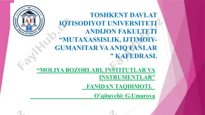 moliya bozori modellari va ularning alohida xususiyatlari — PPTX