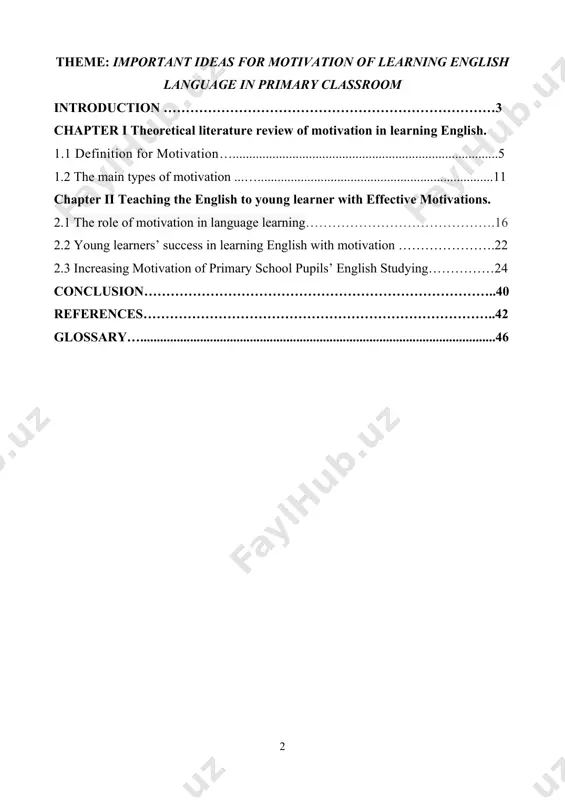 y in ecuador, as it will be discussed more profoundly in this research study. motivation plays a major role in english learning because it helps pupils accomplish their goals and learn in a more effective way. learning takes place when strategies are appropriately incorporated and properly introduced. many strategies vary from the ones that help relieve anxiety levels, such as games, to the ones that motivate, such as cooperative learning, which stimulates learning through peer encouragement. the pupils lack of extrinsic and intrinsic motivation among ecuadorian primary schools can be explained in three ways: teachers do not set clear objectives; teachers do not incorporate appropriate strategies for encouragement; additionally, there is little feedback in learning activities. because of this lack of intrinsic and extrinsic motivation among pupils in ecuadorian primary schools, the learning acquisition of language is inhibited. there is a significant increasing lack of motivation in uzbekistan primary schools, …