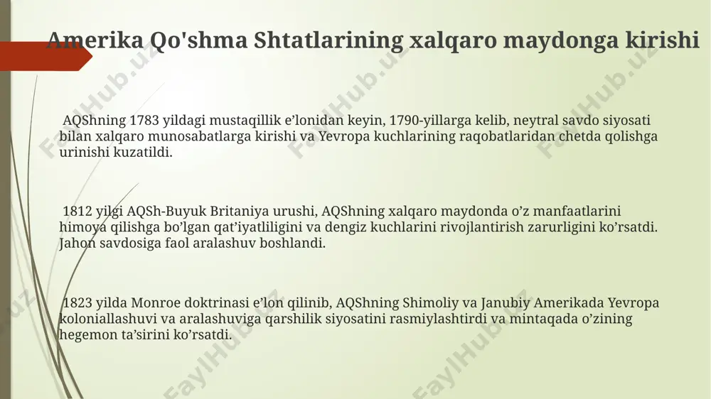 stunlik yaratdi. 1848 yildagi inqiloblar avstriya va prussiya o'rtasidagi kuchlar muvozanatiga jiddiy ta'sir ko'rsatdi, ikkala imperiya ham o'z ta'sir doiralarini kengaytirish va germaniya hududlarida hegemonlikni o'rnatishga urinib ko'rdi. avstriya va prussiya o'rtasidagi raqobat germaniya konfederatsiyasi doirasida 39 davlatning nazorati uchun kurashga aylandi, bu esa 1860-yillarda bir qator qurolli to'qnashuvlarga, shu jumladan avstriya-prussiya urushiga olib keldi. napoleon urushlari va uning oqibatlari napoleonning misrga yurishi (1798) buyuk britaniya va fransiya o'rtasidagi raqobatni kuchaytirdi va sharqdagi mustamlaka kurashini keskinlashtirdi. napoleon urushlari davrida taxminan 6 million kishi halok bo'ldi, bu esa demografik o'zgarishlarga va iqtisodiy inqirozga sabab bo'ldi, ayniqsa, evropaning ko'plab davlatlarida. napoleon urushlari natijasida yevropada 1815 yilda 100 yildan ortiq davom etgan yirik qurolli to'qnashuvlar davri yakunlandi va vena kongressi orqali yangi xalqaro tartib o'rnatildi. e'tiboringiz uchun rahmat @taqdimot_robot