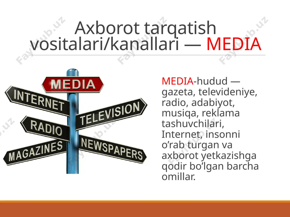 asrda "avvizi" (italyancha avviso — xabar, yangilik), deb nomlangan venetsiyadan kelib chiqqan qo'lda yozilgan varaqlar tufayli paydo bo'lgan. ular uylarning devorlariga yopishtirilgan va gazetta, deb nomlangan kichik pulga sotilgan. medianing paydo bo’lishi va rivojlanishi germaniyada — gazetalar birinchi davriy bosma gazeta «relation» (xabar, axborotnoma) 1609 yil yanvar oyida germaniyada nashr etilgan. 1609 yilda yana bir nashr — haftalik gazeta «avisa relation oder zeitung» paydo bo'ldi. medianing paydo bo’lishi va rivojlanishi fransiyada — gazetalarda pullik reklama 1631 yildan boshlab fransiyada nashr qilingan «la gazette» zamonaviy nashrlarga o'xshash birinchi gazetalardan hisoblanadi. unda birinchi bo'lib pullik reklama joylashtirila boshladi, shuning uchun uning paydo bo'lishi bosma ommaviy axborot vositalarining rivojlanishi uchun juda muhim sanaladi. medianing paydo bo’lishi va rivojlanishi gollandiyada — reklama tashviqoti 1910 yilda reklama tashviqotining mudhish namunasi chop etildi. o’lim jazosiga hukm qilingan mahkumga “van guten kakaosi” ishlab chiqaruvchisi taklif bilan murojaat qildi. agar u qatl taxtasupasiga ko’tarilayotganda ” van guten kakaosini …