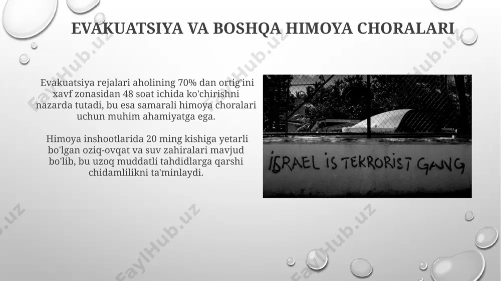 yoshgacha boʻlgan yoshlar orasida ekstremizm va terrorizmga qarshi ma'rifiy dasturlarni amalga oshirish muhim ahamiyat kasb etadi. terrorizm qurbonlariga yordam va reabilitatsiya jismoniy reabilitatsiya jarayonida 80% dan ortiq qurbonlar protezlash, fizioterapiya va kasbiy reabilitatsiya xizmatlariga muhtoj bo'ladi, bu esa davlat byudjetidan katta mablag' talab qiladi. terrorizm qurbonlarining ijtimoiy reintegratsiyasi uchun 5 yil ichida o'rtacha 30% qurbonlar qo'shimcha ijtimoiy-iqtisodiy qo'llab-quvvatlash va ish bilan ta'minlash dasturlaridan foydalanish imkoniyatiga ega bo'ladi. aholi ogohlantirish tizimlari zamonaviy aholi ogohlantirish tizimlari geolokatsiya texnologiyalarini qo'llab, xatar zonasidagi aholiga nishonli ravishda xabarlarni yuborishga imkon beradi, bu esa resurslardan samarali foydalanishga olib keladi. aholi ogohlantirish tizimlari tezkor xabarlarni 90 foizgacha aholiga 15 daqiqa ichida etkazish imkoniyatini beradi, bu esa evakuatsiya va boshqa himoya choralarini samarali amalga oshirishga yordam beradi. favqulodda vaziyatlarga tayyorgarlik favqulodda vaziyatlarga tayyorgarlik doirasida aholi himoyasi uchun 30 dan ortiq maxsus tayyorgarlik markazlari tashkil etilgan bo'lib, ular yiliga 5000 dan ortiq fuqaroni o'qitadi. 2023 yilda favqulodda vaziyatlarga tayyorgarlik …