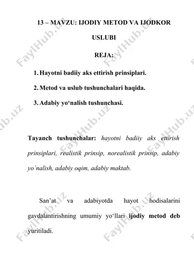 ijodiy metod va ijodkor uslubi — DOCX