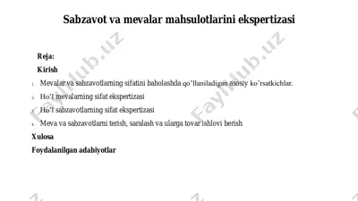 sabzavot va mevalar mahsulotlarini ekspertizasi — PDF