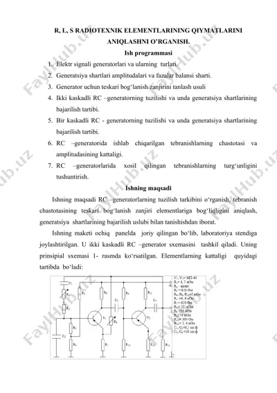 rc-generator tuzilishi va ishining bajarilishi — DOC