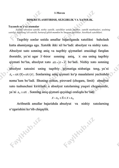 diskretlashtirish, sezgirlik va xatolik haqida taqdimot — DOCX