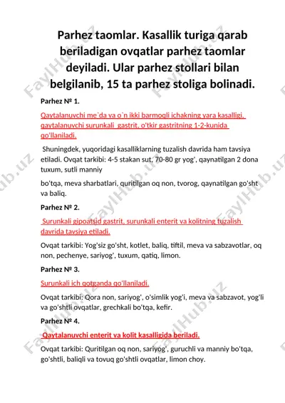 parhez taomlar — DOCX
