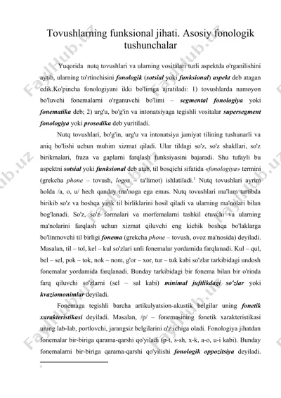 tovushlarning funksional jihati. asosiy fonologik tushunchalar — DOC