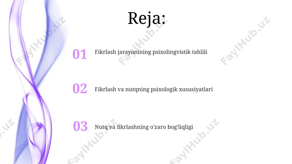 ikoya – turli funksiyalarni, masalan, axborot yetkazish (70%), his-tuyg'ularni ifoda etish (20%) va o'zaro ta'sirni o'rnatish (10%)ni bajarishini psixolingvistika tadqiqotlari ko'rsatadi. nutqning funksiyalari orasida fikr almashish, muloqot qilish, ta'sir o'tkazish va ijtimoiy munosabatlarni tartibga solish mavjud bo'lib, 2023-yilgi tadqiqotlar shuni ko'rsatdiki, bu funksiyalar inson miyasining frontal loblarining faoliyati bilan chambarchas bog'liq. nutq buzilishining psixologik sabablari 70% dan ortiq og'ir nutq buzilishlariga chalingan toshkent shahridagi bolalarda, oilaviy muhitdagi zo'ravonlik va emotsional etishmovchilik kabi psixologik stress omillarining ta'siri kuzatilgan. nutq buzilishiga 3 yoshgacha bo'lgan bolalarda miya shikastlanishi, masalan, tug'ruq paytidagi gipoksiya yoki 1-2 yosh oralig'ida bosh miya travmasi sabab bo'lishi mumkin, bu esa nutq rivojlanishining kechikishiga olib keladi. fikrlash jarayonining bosqichlari fikrlash jarayonining birinchi bosqichi, muammo yoki vazifaning aniqlanishi, ko'pincha 5-7 sekund davom etadi va miyaning prefrontal korteksida sodir bo'ladi, shuningdek, parij universiteti tadqiqotlariga ko'ra, bu bosqichda hissiy omillar ham ta'sir ko'rsatadi. ikkinchi bosqich – ma'lumotlarni qidirish va tahlil qilish – taxminan …