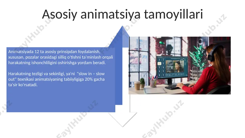 i va raster grafikasi bilan ishlashni qo'llab-quvvatlaydi, bu esa turli xil uslublardagi animatsiyalarni yaratishga imkon beradi. animatsiya kadrlarini yaratishga kirish keyframe animatsiyasi texnikasi asosiy nuqtalarni belgilash orqali harakatni avtomatik ravishda generatsiya qilish imkonini beradi, bu esa vaqtni tejashga yordam beradi. har bir kadr alohida rasm yoki kompozitsiya boʻlib, ular ketma-ketligi animatsiyani hosil qiladi; odatda 1 soniyali animatsiya uchun 24-60 ta kadr kerak boʻladi. ranglarni tuzatish "curves" vositasi yordamida 3 ta rang kanali (rgb) bo'yicha alohida sozlamalarni qo'llash orqali yuqori aniqlikdagi ranglarni tuzatish mumkin. ranglarning to'yinganligini 10-20% ga oshirish yoki kamaytirish orqali tasvirning umumiy kayfiyatini o'zgartirish mumkin, bu esa ta'sirchanlikni kuchaytirish yoki yumshatishga yordam beradi. keyframe animatsiyasi keyframingda, har bir kalit kadr vaqt o'qi bo'yicha aniq joylashtiriladi va har bir kalit kadr uchun pozitsiya, o'lcham va boshqa parametrlar aniq ko'rsatiladi, natijada 60 fps gacha bo'lgan silliq animatsiya hosil bo'ladi. kalit kadr animatsiyasi jarayonida 24 fps (sekundiga kadrlar soni) standart tezlikda harakatni …