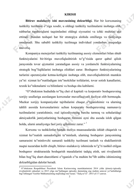 ning asosiy maqsadi tashkilotlarning tashkiliy strukturasidagi samarali boshqaruv faoliyatini, vazifalarini tashkil etish orqali qulay boshqaruv jarayonlarini tizimli o‟rganish asosida, o‟zbekistondagi korxona va tashkilotlarda ushbu tajribalarni joriy etish yo‟llarini asoslashdan iborat. tadqiqotning asosiy maqsadidan kelib chiqib bitiruv-malakaviy ishda quyidagi asosiy vazifalar belgilab olindi: · boshqaruv faoliyatida samarali boshqaruv strukturasini tashkil etishning mazmuni, maqsadi va ularning va xususiyatlarini yoritish; · tashkiliy tuzilmalarning turlari va unda faoliyat olib boruvchi bo‟limlarning funksional vazifalarini muvofiqlashtirish; · bozor iqtisodiyoti sharoitida zamonaviy korxona va tashkilotlarda boshqaruvchi-xodimlarning tashkiliy strukturani samarali ishlashi uchun amalga oshiradigan vazifalari , ularni rivojlantirish taraqqiyotini tahlil qilish; · oatb “savdogarbank” ning boshqaruvining tashkiliy-tarkibiy tuzilishi va ularning funksional vazifalarini yoritib berish va tahlil qilish; · oatb “savdogarbank” ning ijtimoiy-iqtisodiy rivojlanishi tahlilini amalga oshirish; · korxona-tashkilotlarda boshqaruv tuzilmasini oqilona tashkil etishning asosiy yo‟nalishlarini asoslash; · korxonalarda rahbar faoliyati samaradorligini oshirish usullarini o‟rganish. bmi ning ob'yekti sifatida, oatb “savdogarbank” faoliyati tanlandi. bmi ning predmeti sifatida bozor iqtisodiyoti …