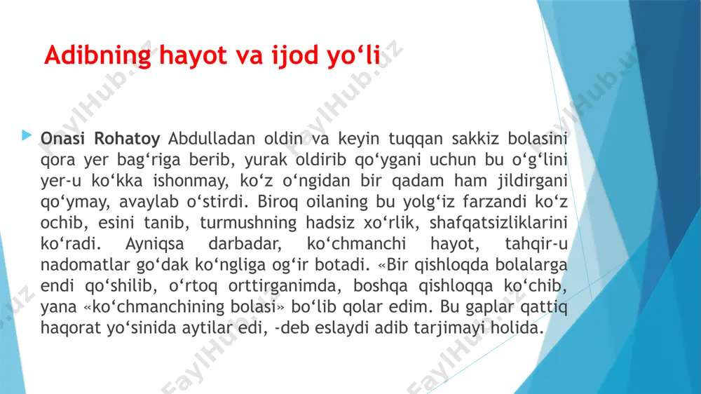 g “qahhorshunoslik”ka oid ilmiy tadqiqotlarini, s. mirzayevning “xalq sevgan adib” risolasini eslatib o‘tish maqsadga muvofiqdir. abdulla qahhor-mohir hikoyanavis zamonaviy o‘zbek hikoyachiligining rivojida qahhorning o‘rni, hissasi nihoyatda katta. xx asr yangi o‘zbek adabiyotida realistik hikoya janrining shakllanishi va rivoji, avvalo, shu adibning nomi bilan bog‘liq. qahhor hikoyachilik tajribalariga tayanib, o‘zbek hikoyachiligini zamonaviy jahon hikoyachiligi darajasiga ko‘tardi va o‘zbek realistik hikoyachiligining asoschisi degan nom oldi. “abdulla qahhorning shunday hikoyalari borki, ularni jahon novellistik adabiyotining eng yaxshi namunalari bilan bir qatorga qo‘yish mumkin”, - deb yozgan edi rus tanqidchisi v. smirnova. hikoyalar mavzusi adib dunyoga kelib, esini tanib, ilk bor ko‘nglida og‘ir taassurot qoldirgan narsa-hayotda keng tarqalgan tengsizlik, mutelik, fikrlashdan mahrumlik, qullik psixologiyasidir. yozuvchining ilk muvaffaqiyatli chiqqan hikoyasi “boshsiz odam”dayoq mustaqil fikrlashdan mahrum, mute bir kimsaning hajviy xarakteri yaratilgan. shundan keyin yozuvchi butun ijodi davomida bu toifa nomustaqil, mute odamlar obraziga takror-takror murojaat etadi. har gal bu ijtimoiy illatning qandaydir yangi bir qirrasini …