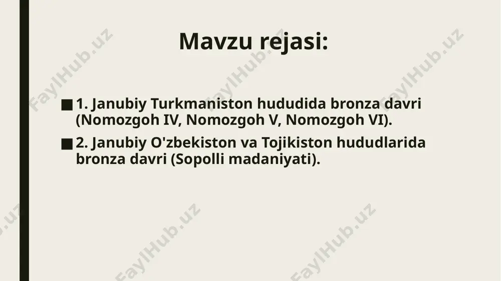 lgoh kulollar, misgarlar, davlatmand shaharliklar, zodogonlar mahallalari va diniy markaz qismlardan iborat. mahallardagi uy-joylar imoratlar xonadon egalarining jamiyatda tutgan mavqeiga qarab bir va ko‘p xonali qilib qurilgan. uylar ko‘lami, mustahkamligi va shinamligi jihatdan bir-biridan farq qiladi. ulardan topib o‘rganilgan moddiy ashyolar o‘rtasida katta tafovvut mavjud. основные археологические культуры ранней и развитой бронзы на территории евразии: 1 — прибалтийская; 2 — тшеницкая; 3 — комаровская; 4 — сосница; 5 — катакомбная; 6 — кызыл-кобинская; 7 — прикубанская; 8 — колхидская; 9 — кобанская; 10 — каякентско-хорочаевская; 11 — центральнокавказская; 12 — тазабагъябская; 13 — анау; 14 — заманбабинская; 15 — андроновская; 16 — карасукская и близкие ей культуры; 17 — сузгунская; 18 — сейминско-турбинская oltintepaning sharqiy qismidagi tepalikda zinasimon shaklda barpo qilingan o‘ziga xos ibodatxona inshooti joylashgan. inshoot faoliyati davomida uch marotaba qayta qurilgan. rivojlangan bosqichida minoraning balandligi oshirilib yirik ko‘rinishga kelgan. uning uzunligi 21 m., eni 8-10 m., balandligi 12 …