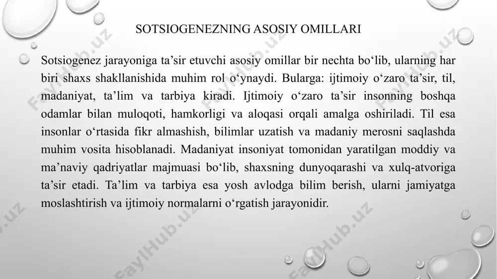 gi o‘rnini, uning ijtimoiy xulq-atvorini va butun hayot yo‘lini belgilovchi muhim jarayondir. e'tiboringiz uchun rahmat! image2.png image3.png image1.png /docprops/thumbnail.jpeg