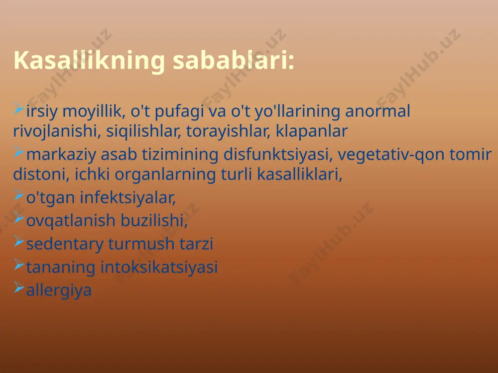 iyaning har qanday turi uchun qovurilgan, achchiq ovqatlar, yog'li go'sht va baliqlar, marinadlar, dudlangan ovqatlar, konservalar, sariyog 'va puff pastadan tayyorlangan mahsulotlarni istisno qiling . davolash oziqlanish kimyoviy, mexanik va termal jihatdan yumshoq bo'lishi kerak (diet 5). safroning ritmik sekretsiyasini ta'minlash uchun kuniga 5-6 martagacha ovqatlanish tavsiya etiladi. bu ertalab va kechqurun fermentlangan sut mahsulotlarini iste'mol qilishni hisobga oladi: kefir, fermentlangan pishirilgan sut, yogurt va boshqalar. kechki ovqatni yotishdan 2-3 soat oldin va og'ir go'shtli idishlarsiz olish kerak. agar sizda dehb bo'lsa, ortiqcha ovqatlanish va ro'za tutish mumkin emas! parhez tavsiyalar oziqlanish bo'yicha tavsiyalar diskineziya uchun javdar noni, no'xat, loviya, sovuq kokteyllar, muzqaymoq, gazlangan ichimliklar, boy go'sht, baliq va qo'ziqorinli bulyonlar tavsiya etilmaydi. tonusi pasaygan diskineziya uchun xoleretik mahsulotlar foydalidir : sariyog 'va o'simlik yog'i, qaymoq, smetana, tuxum, shuningdek mevalar, sabzavotlar, qora non, zaif go'shtli bulyonlar, baliq sho'rva gipertenziv va giperkinetik uchun qk turi belgilangan sedativlar: bromidlar, valerian infuzioni, motherwort. …
