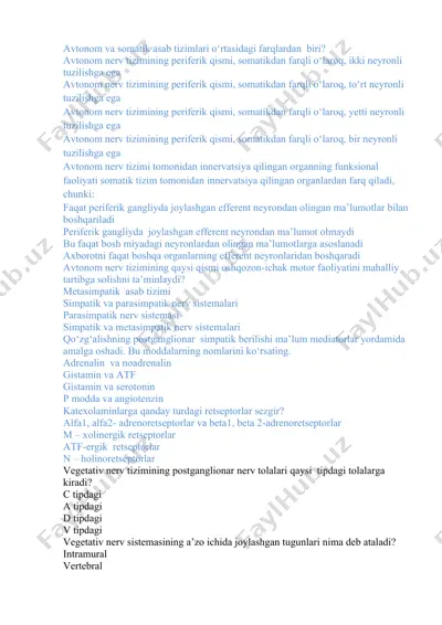 autonom va somatik asab tizimlari farqlari — DOCX