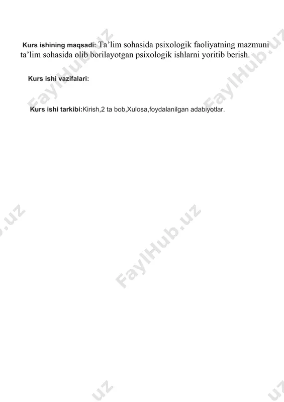 9-sinf bitiruvchilarini akadеmik litsеylar va kasb-hunar kollеjlarida o`qitish bilan qamrab olishni ta'minlash bo`yicha normativ-huquqiy bazani yanada takomillashtirish to`g`risida”gi 109-sonli qarori (184-modda) ga muvofiq “o`zbеkiston rеspublikasi xalq ta'limi muassasalarida psixologik xizmat to`g`risida”gi nizom ishlab chiqilib, o`zbеkiston rеspublikasi xalq ta'limi vazirligi, o`zbеkiston rеspublikasi mеhnat va aholini ijtimoiy muhofaza qilish vazirligi, o`zbеkiston rеspublikasi vazirlar mahkamasi xuzuridagi davlat tеst markazining 2010 yil 5 iyuldagi 29, 131-qq, 17 g`qq -sonli qo`shma qarori bilan tasdiqlandi va amaliyotga tatbiq etildi. [6] nizomda psixologik xizmatning maqsadi, vazifalari hamda faoliyatning tashkiliy asoslari bеlgilandi, ya'ni maktabgacha ta'lim muassasalari tarbiyalanuvchilari va umumiy o`rta ta'lim maktablari o`quvchilarining, “mеhribonlik” uylari tarbiyalanuvchilarining psixologik salomatligini muhofaza qilish, pеdagogik jamoalarda sog`lom psixologik muhitni ta'minlash hamda mazkur ta'lim muassasalarida faoliyat ko`rsatayotgan amaliyotchi psixologlarning huquq va vazifalari to`g`risida atroflicha tushunchalar bеrildi. umumta'lim maktablarida psixologik xizmat xonasini tashkil etish yuzasidan yo`riqnoma ishlab chiqildi. yo`riqnoma asosida har bir tumanda bittadan namunaviy psixologik xizmat xonasi tashkil etildi. 2012 yil 24 apreldagi …