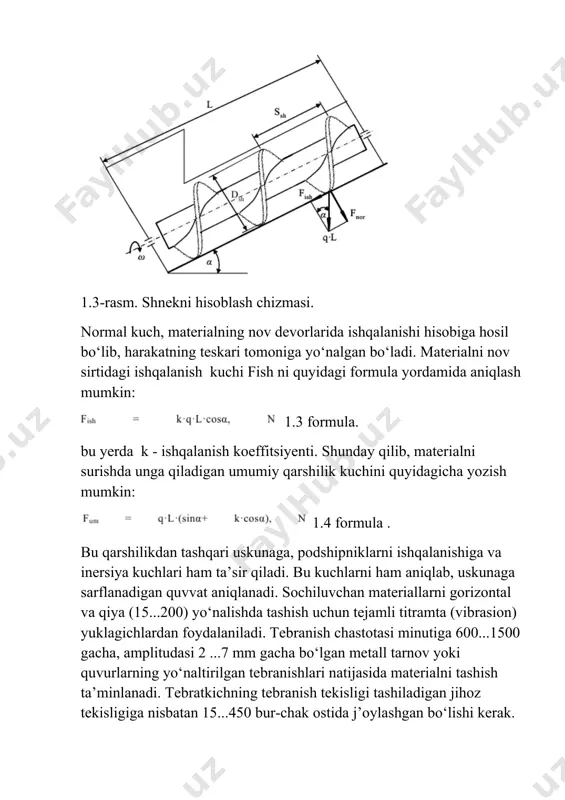 ordamida quvur 1 orqali so‘riladi. so‘rilgan material aj’ratkich idishi 2 ga tushganda, material o‘z og‘irlik kuchi hisobiga pastga tushib, uni yig‘uvchi idish 4 da to‘planadi. havoga aralashgan materialning may-da zarrachalari tozalagich 5 yordamida tozalanib, ularni yig‘uvchi idishga tushadi. tozalangan havo atmosferaga chiqarib yuboriladi. bu usulda so‘ruvchi vakkum-nasosning bosimi 0,07 mpa dan oshmasligi, materialni gorizontal bo‘ylab 15 m, vertikal bo‘ylab 3...5 m uzatish mumkin. bunday usullar berk temir yo‘l vagonlaridan kukunsimon materiallarni tushirishda qo‘llaniladi. materiallarni havo bosimi ostida haydash usulida (5.18,b-rasm), idish 9 dagi material quvur 1 ga yo‘naltiriladi va u havo kompressori 8 orqali hosil qilingan havo bosimi yordamida haydalib, aj’ratish idishiga yo‘naltiriladi. qolgan j’arayon xuddi so‘ruvchi uskunaniki kabi olib boriladi. bunday qurilma yordmida bosimi 0,6 mpa bo‘lgan havo yordamida materialni gorizontal bo‘yicha bir necha yuz, vertikal bo‘yicha 30...40 m masofaga uzatish mumkin. qurulma soatiga 25...120 t/soat mahsulotni haydashi uchun unga 35...240 kw li elektrik dvigatellari o‘rnatiladi. juda yuqori konsentrasiyali …